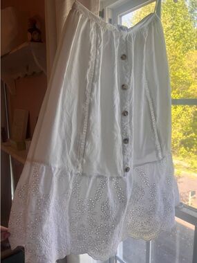 White Eyelet Midi Skirt